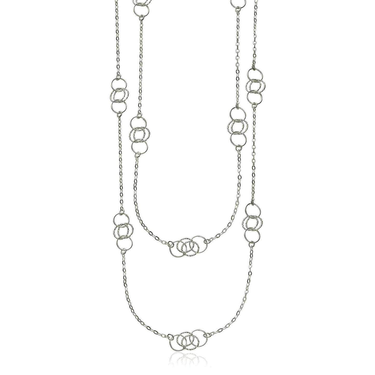 Sterling Silver 36 inch Two Strand Necklace with Interlocking Circle Stations