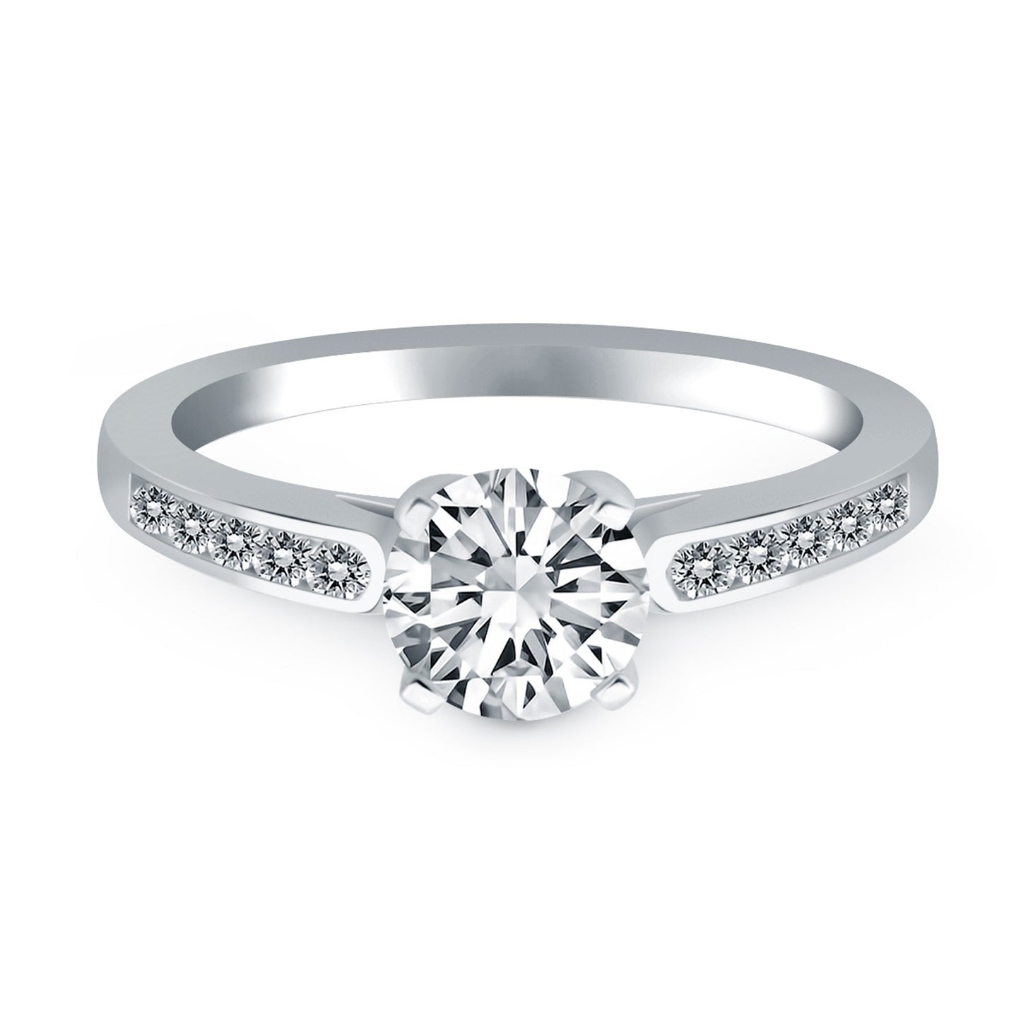 14k White Gold Diamond Channel Cathedral Engagement Ring