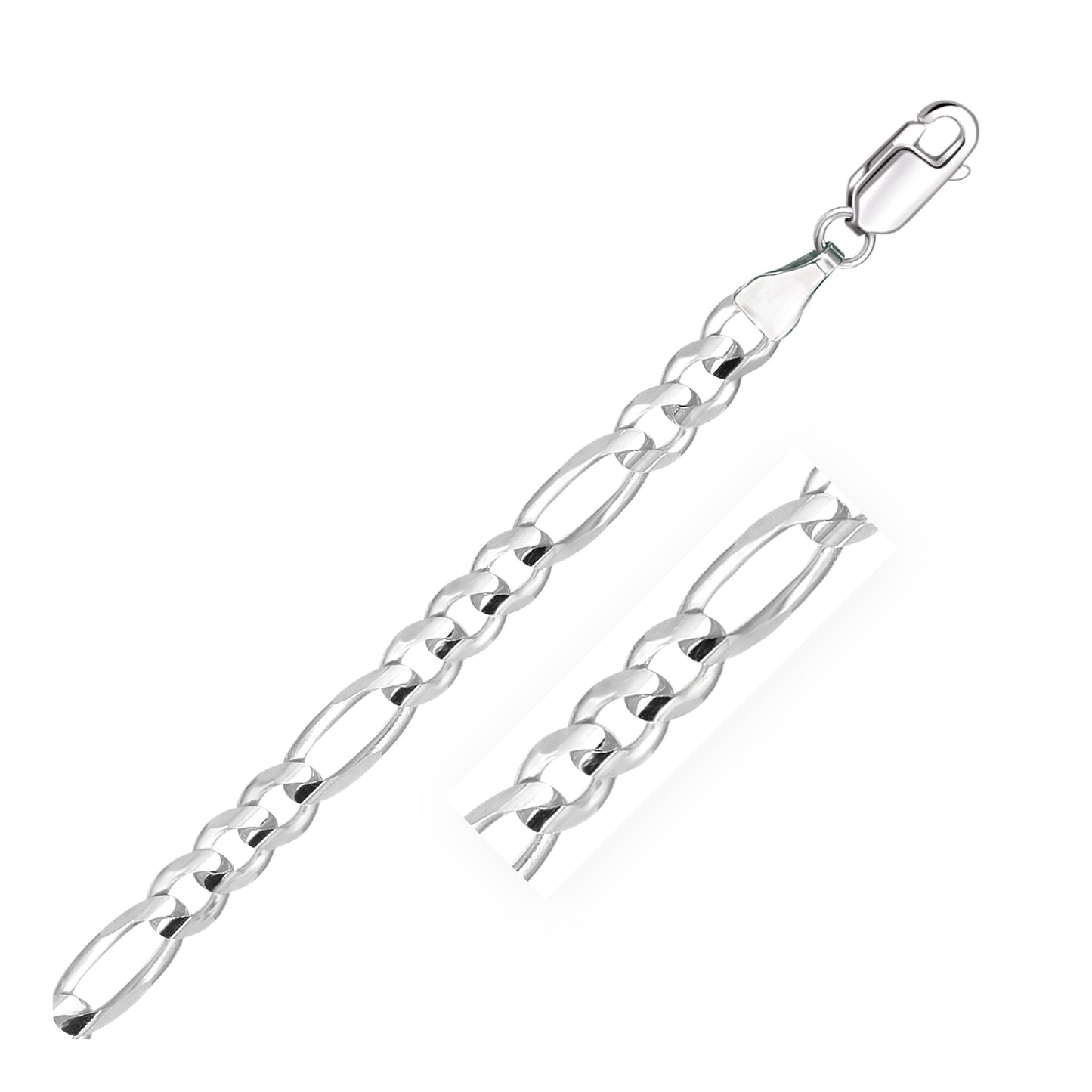 6.0mm 14k White Gold Solid Figaro Chain