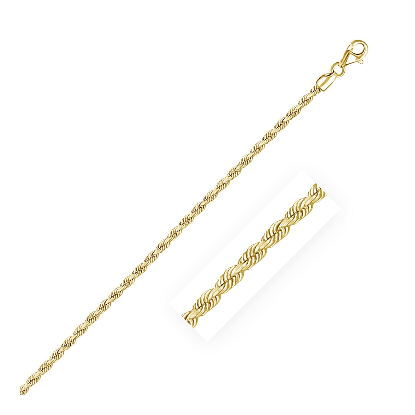 2.5mm 10k Yellow Gold Solid Diamond Cut Rope Chain