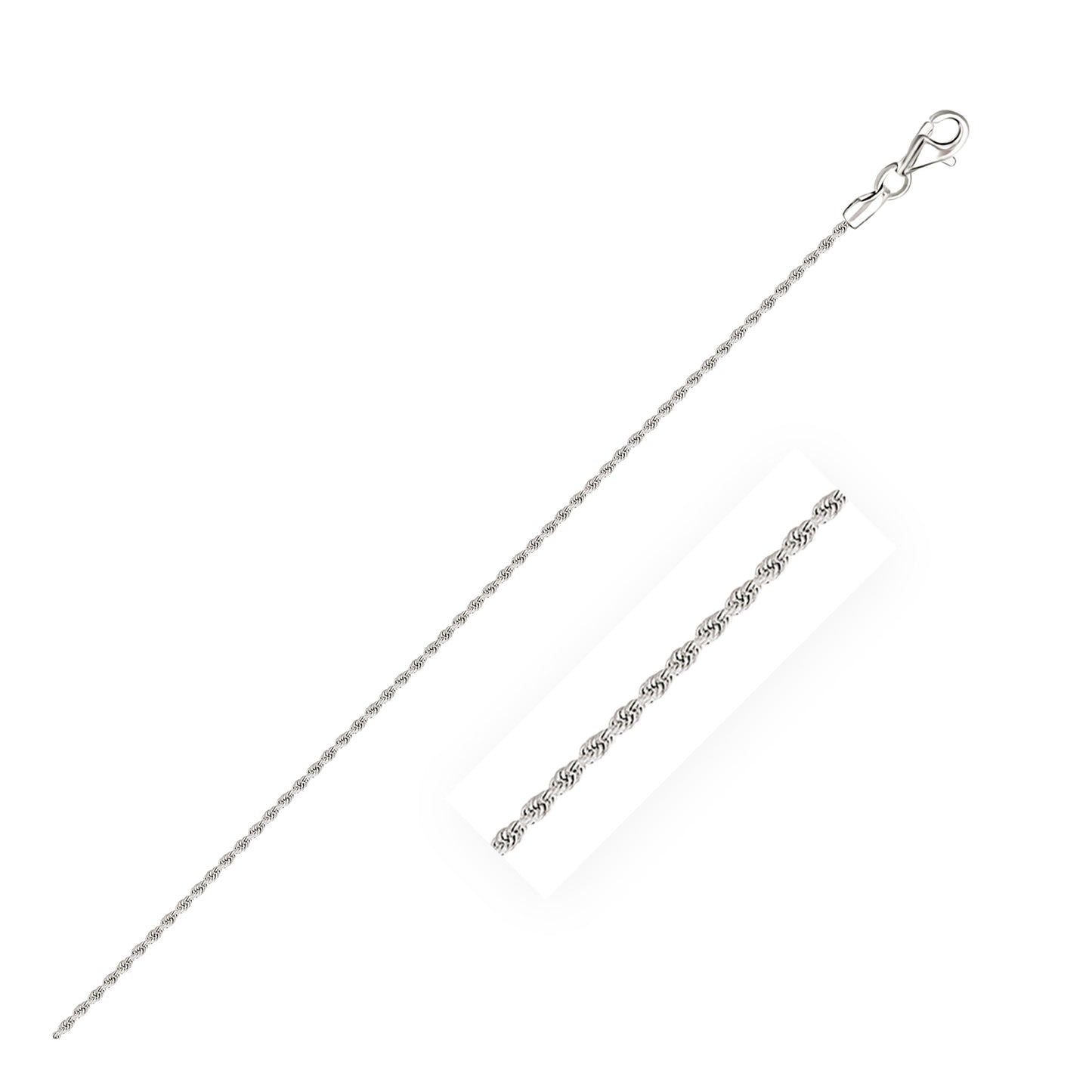 14k White Gold Solid Diamond Cut Rope Chain 1.5mm