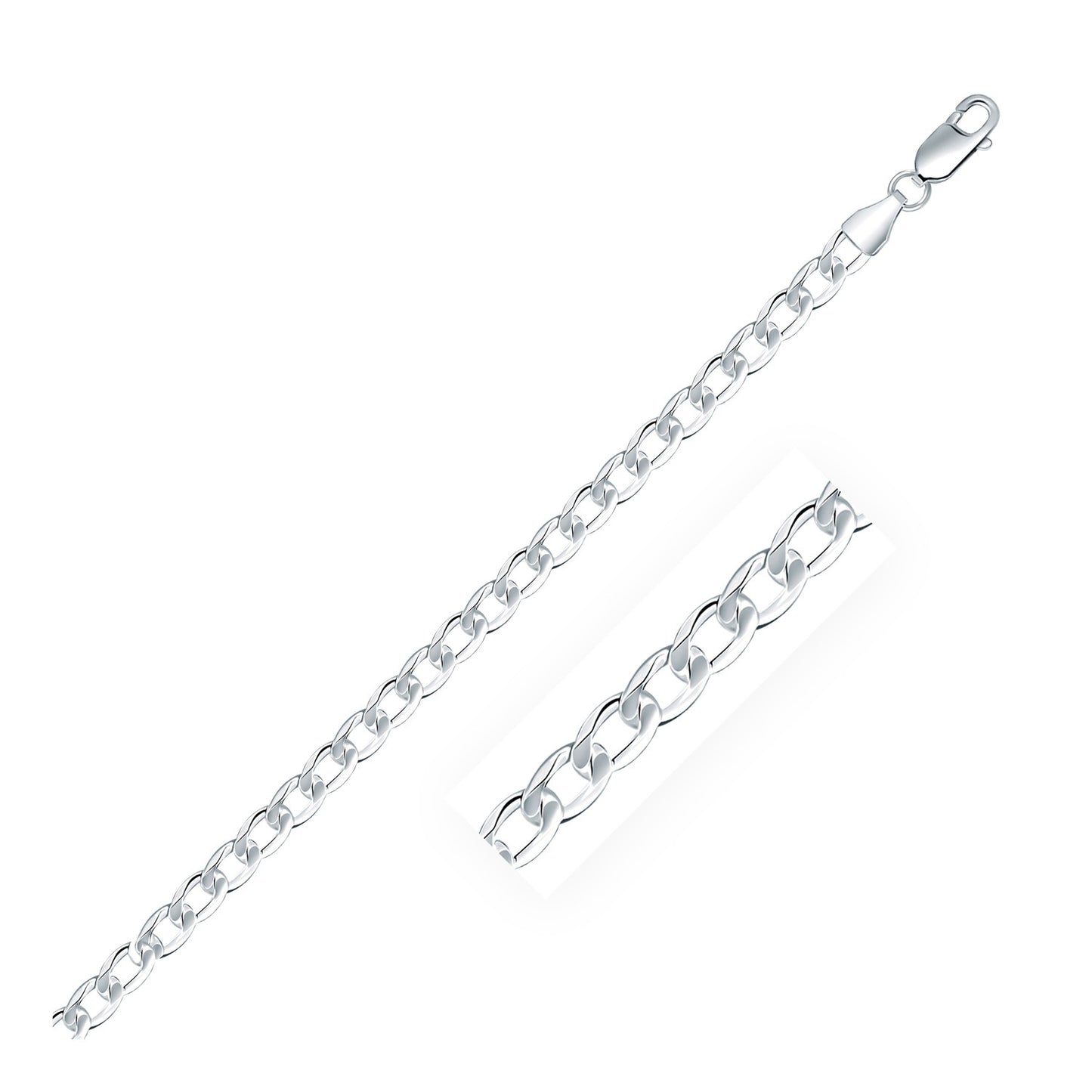 Rhodium Plated 4.7mm Sterling Silver Curb Style Chain