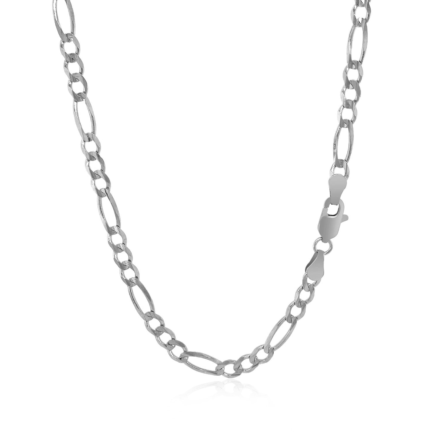 3.8mm 14k White Gold Solid Figaro Chain