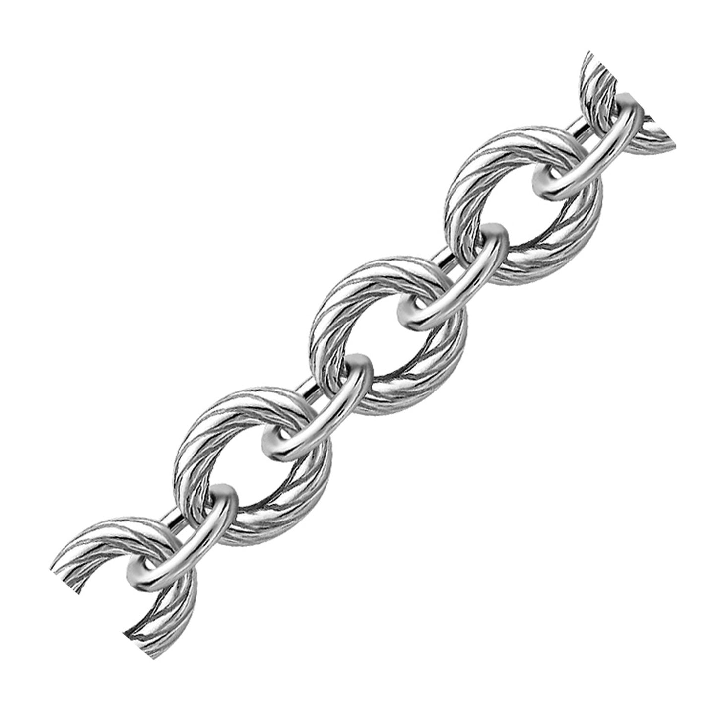 Sterling Silver Diamond Cut Chain Style  Rhodium Plated Bracelet
