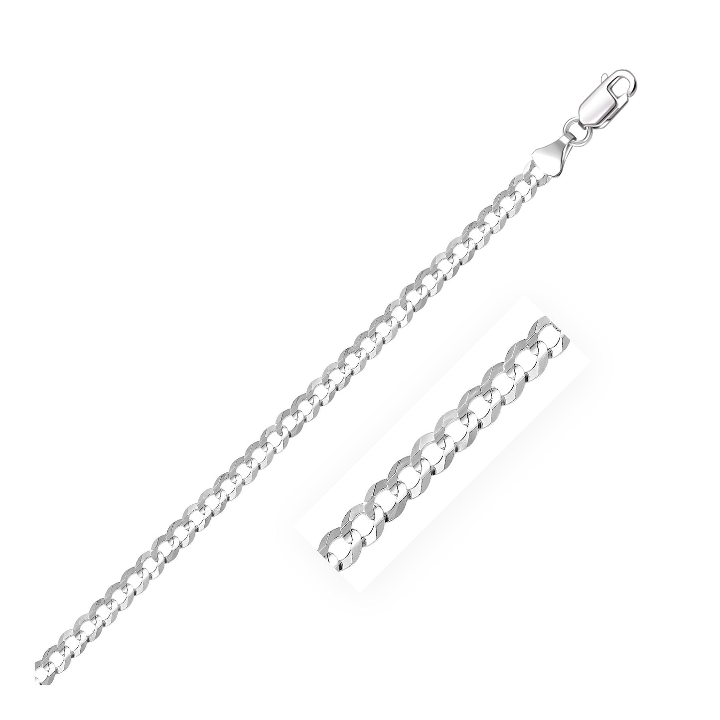 3.6mm 14k White Gold Solid Curb Chain