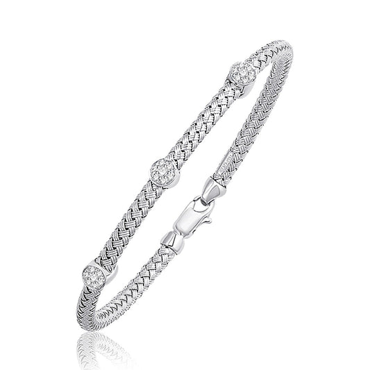 Basket Weave Bangle with Diamond Accents in 14k White Gold (4.0mm)