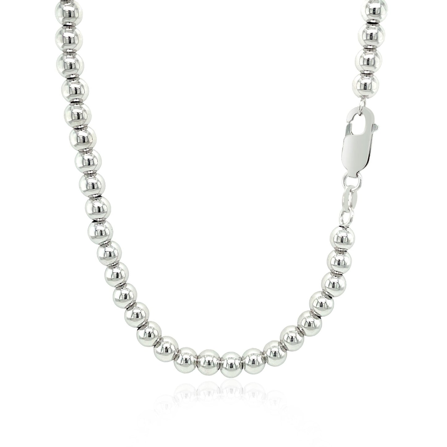 Sterling Silver Rhodium Plated Graduated Motif Polished Bead Necklace