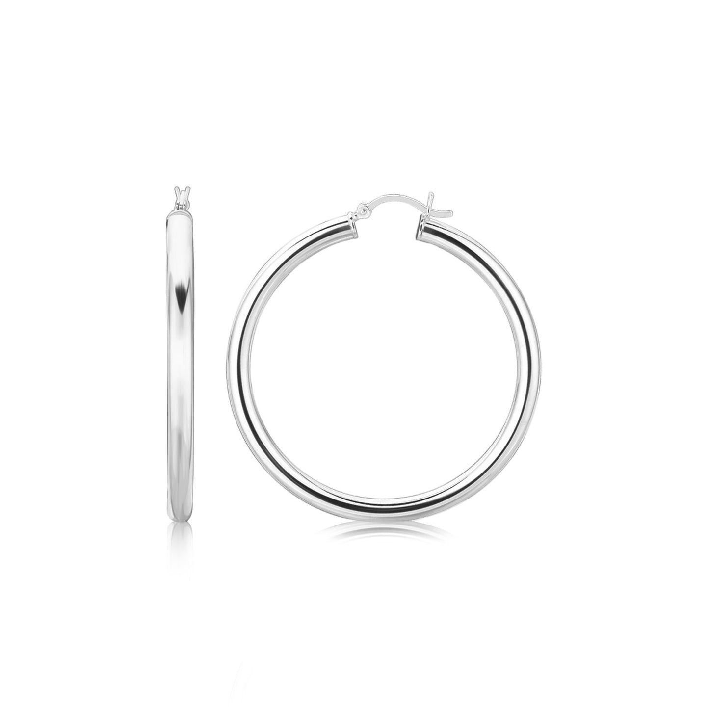 Sterling Silver Rhodium Plated Thick Large Polished Hoop Design Earrings (40mm)