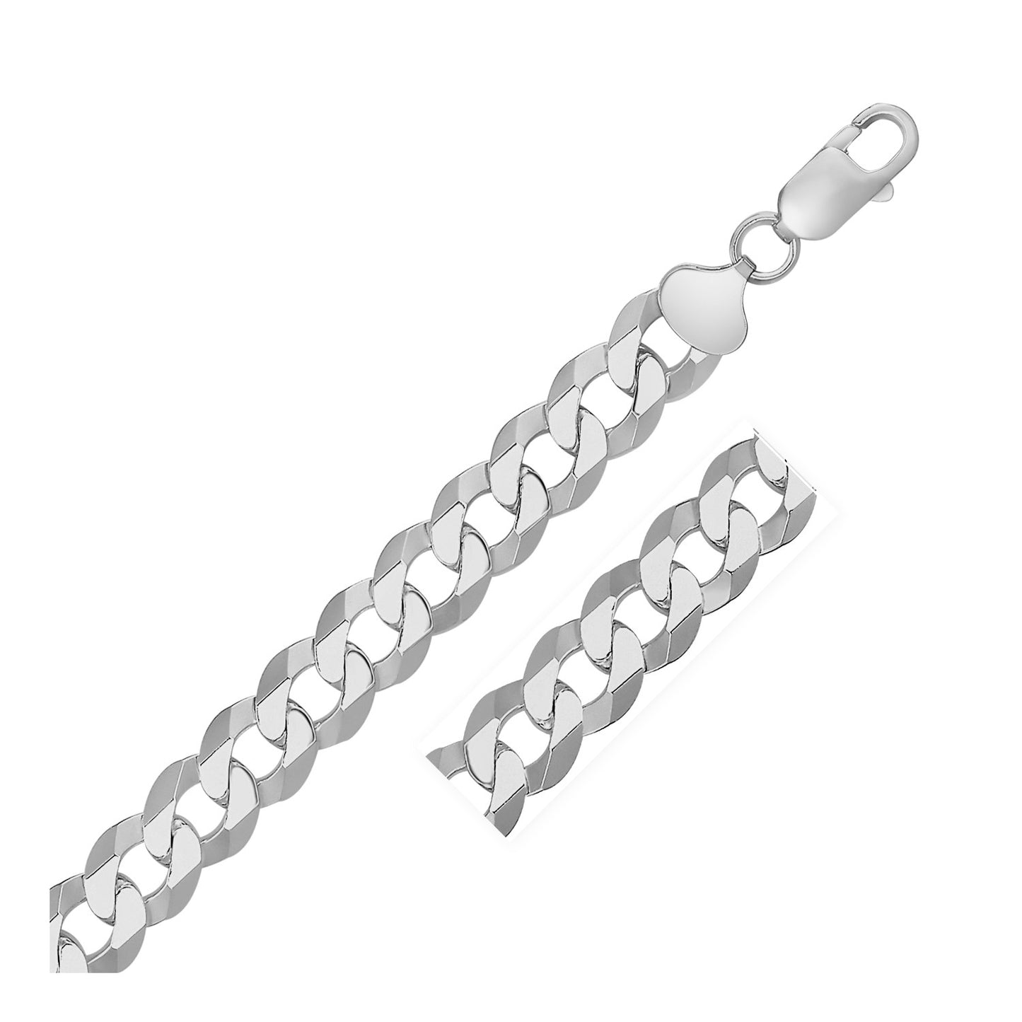 Rhodium Plated 13.6mm Sterling Silver Curb Style Bracelet
