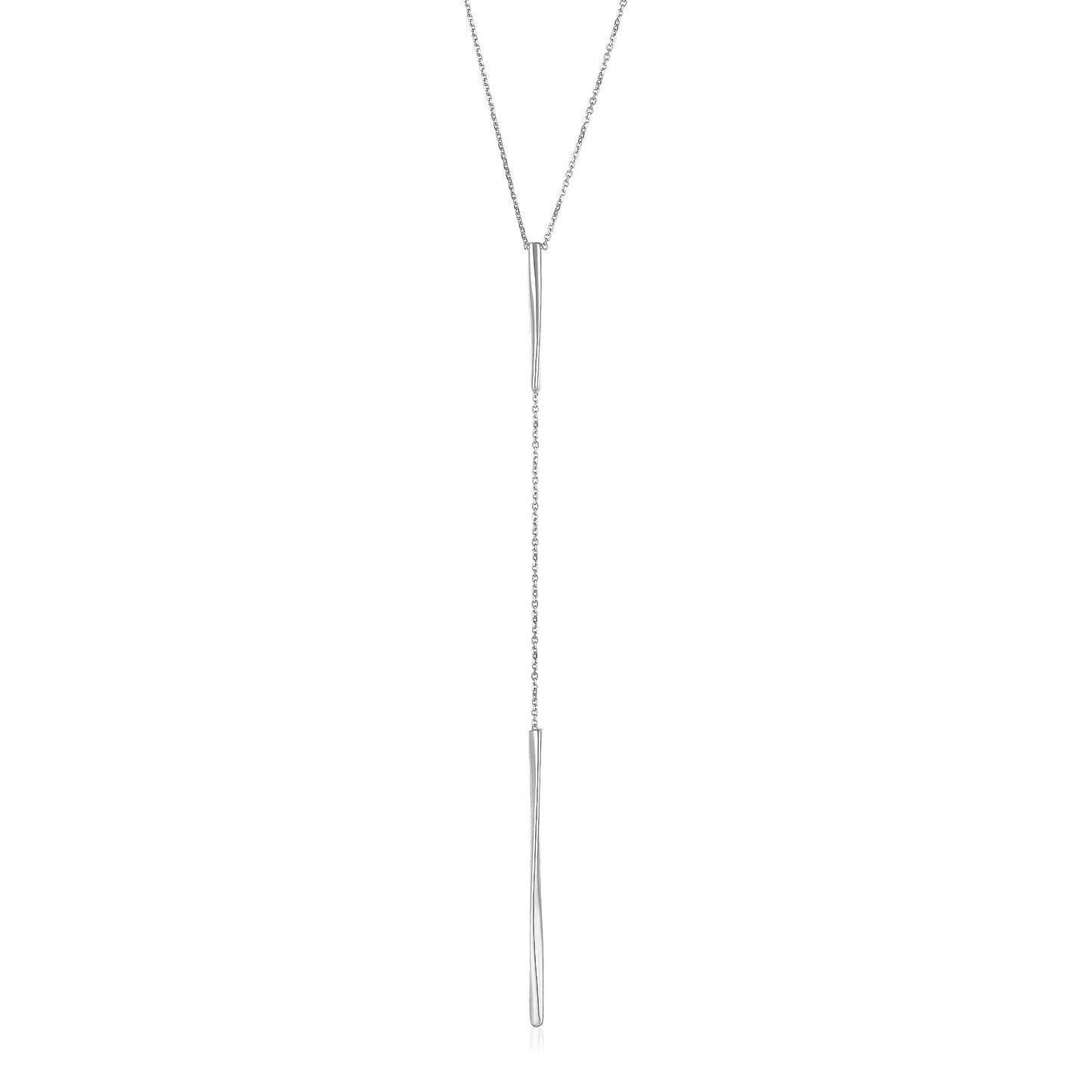 14k White Gold Lariat Necklace with Polished Twisted Bars