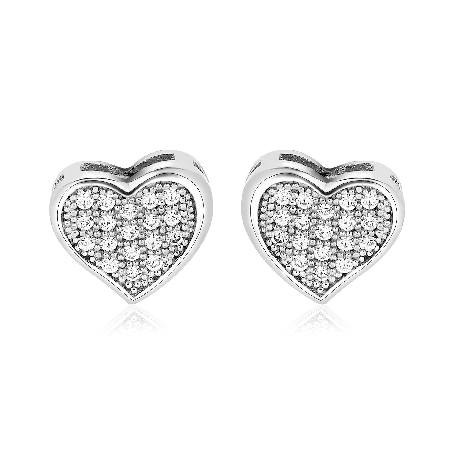 Sterling Silver Heart Earrings with Cubic Zirconias