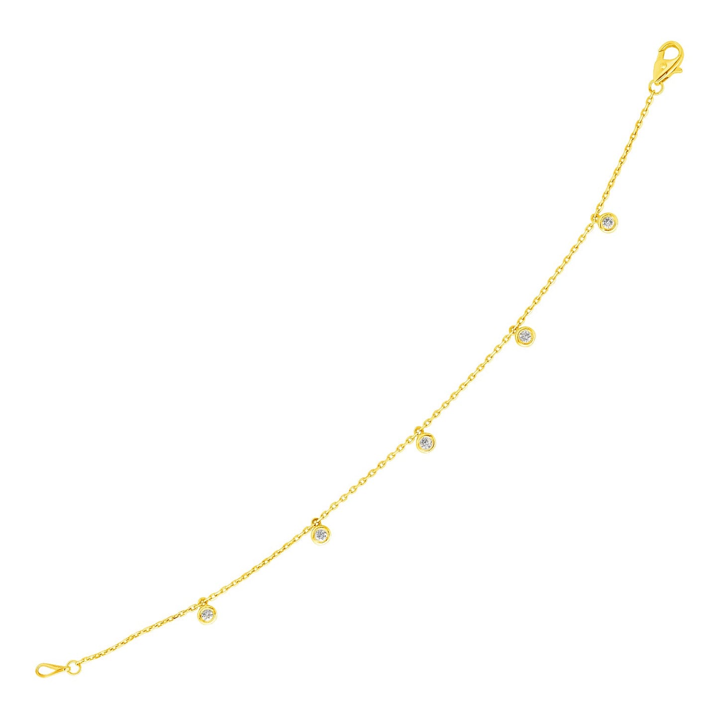 14k Yellow Gold 7 inch Bracelet with Diamond Charms