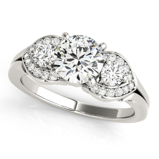 14k White Gold 3 Stone Diamond Engagement Antique Style Ring (1 3/8 cttw)