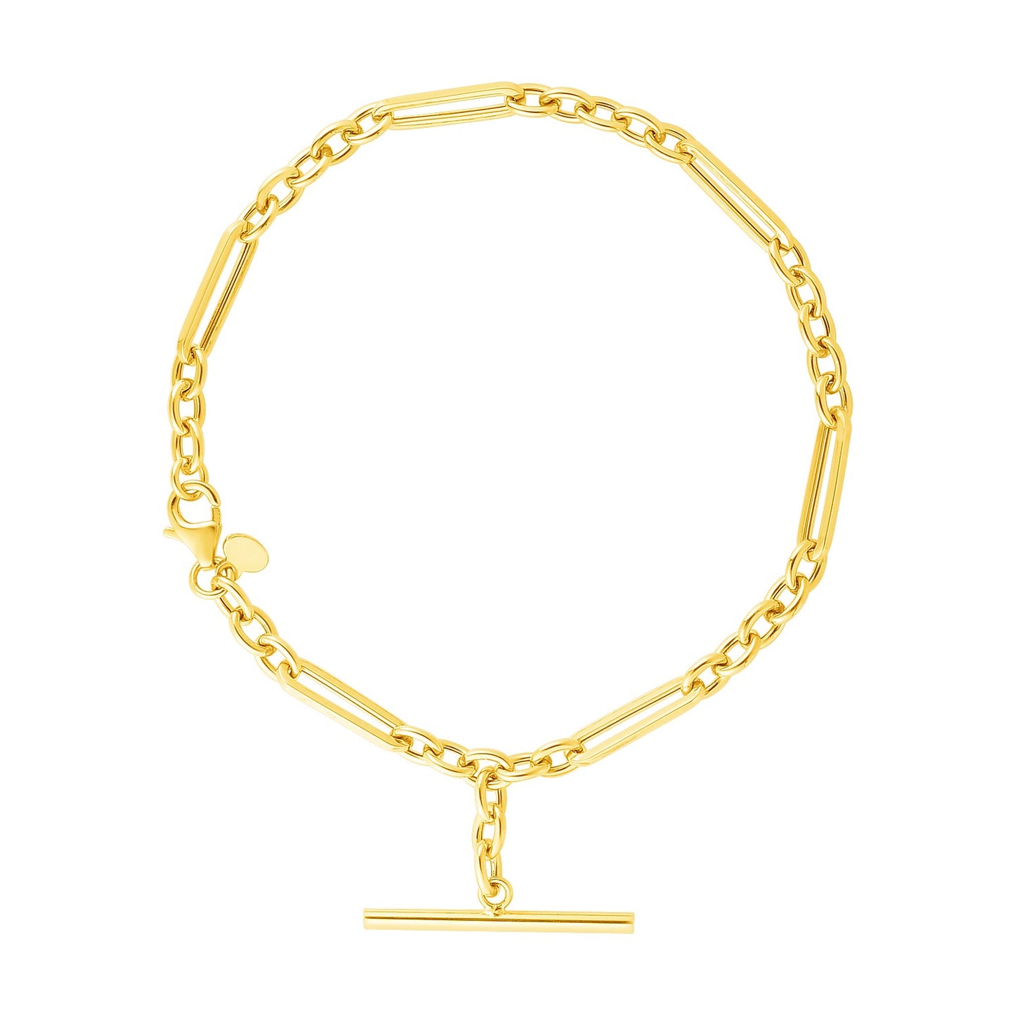 14k Yellow Gold 7 1/5 inch Alternating Oval and Round Chain Bracelet with Toggle