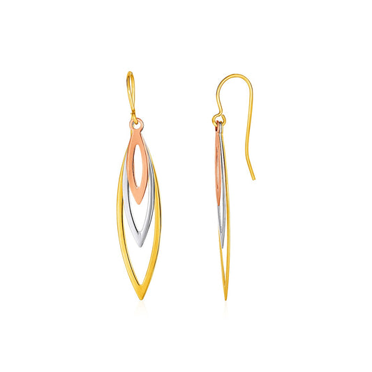 Tri-Tone Graduated Open Marquise Earrings in 10k Yellow   White   and Rose Gold