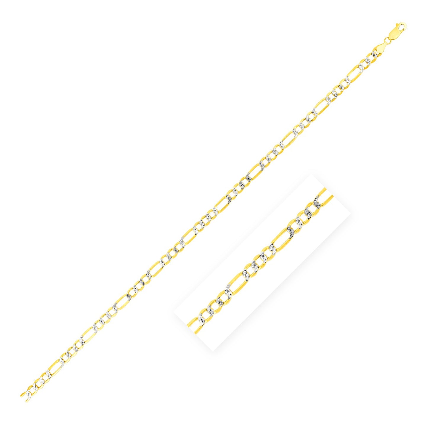 Lite White Pave Figaro Chain in 14k Two Tone Gold (3.4 mm)
