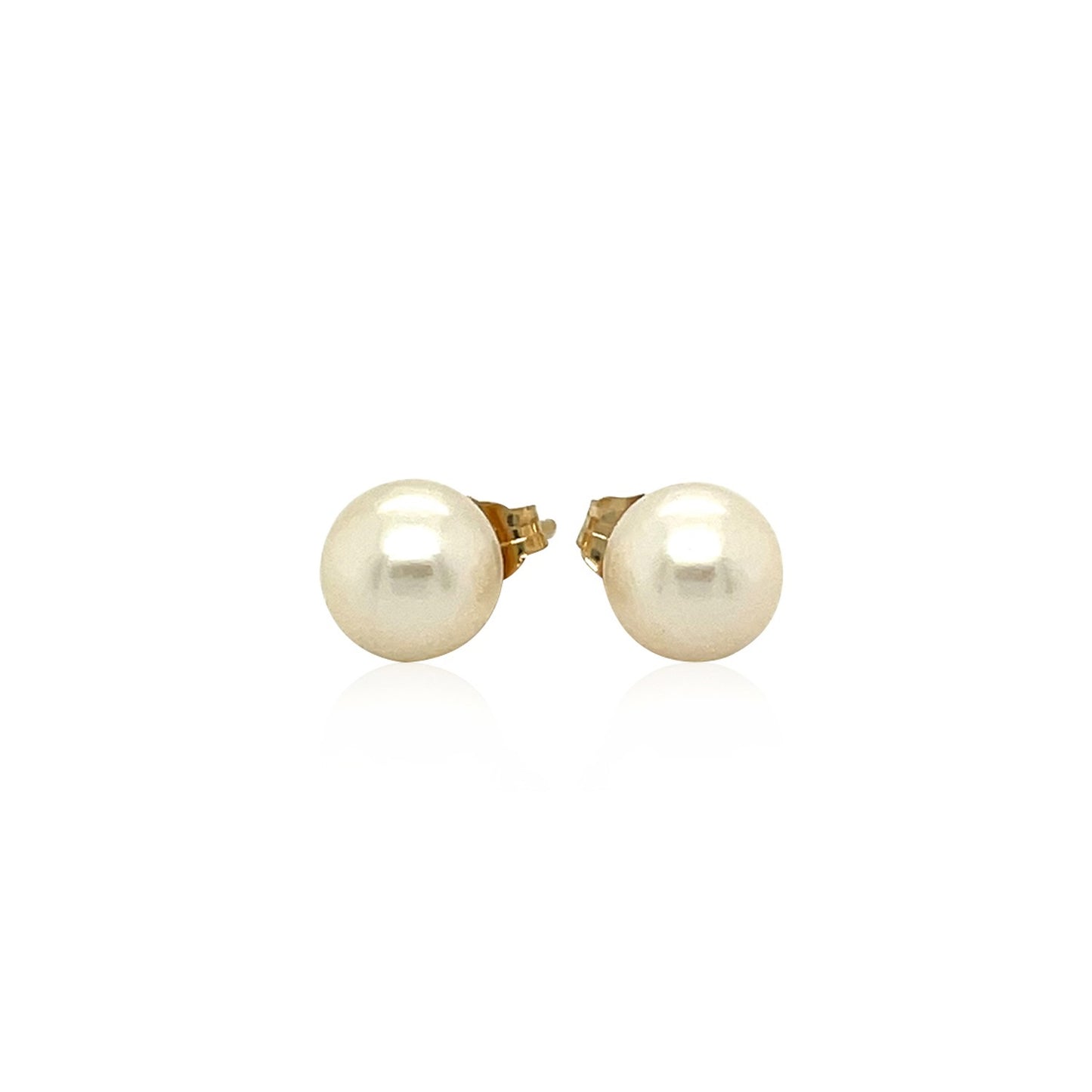 14k Yellow Gold Freshwater Cultured White Pearl Stud Earrings (7.0 mm)