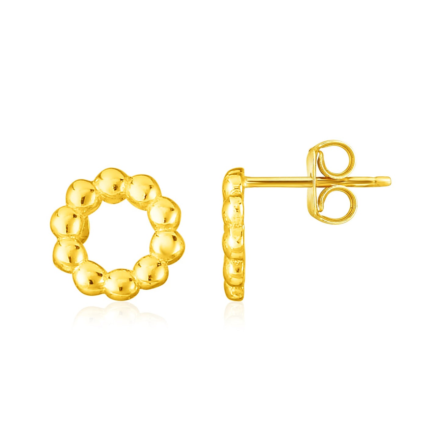 14K Yellow Gold Beaded Circle Earrings