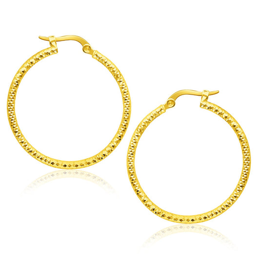 14k Yellow Gold Tube Textured Round Hoop Earrings
