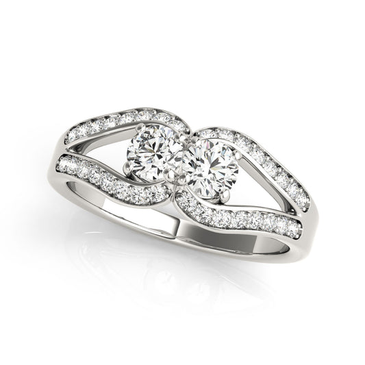 Two Stone Split Shank Design Diamond Ring in 14k White Gold (3/4 cttw)