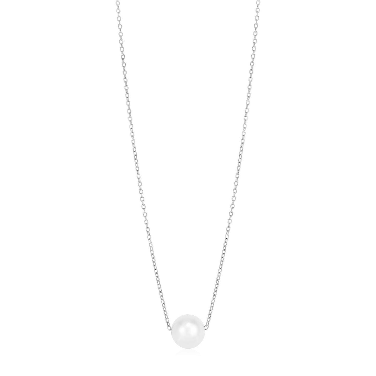14k White Gold Pearl Solitaire Necklace