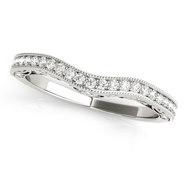 14k White Gold Milgrained Pave Set Curved Diamond Wedding Band (1/5 cttw)