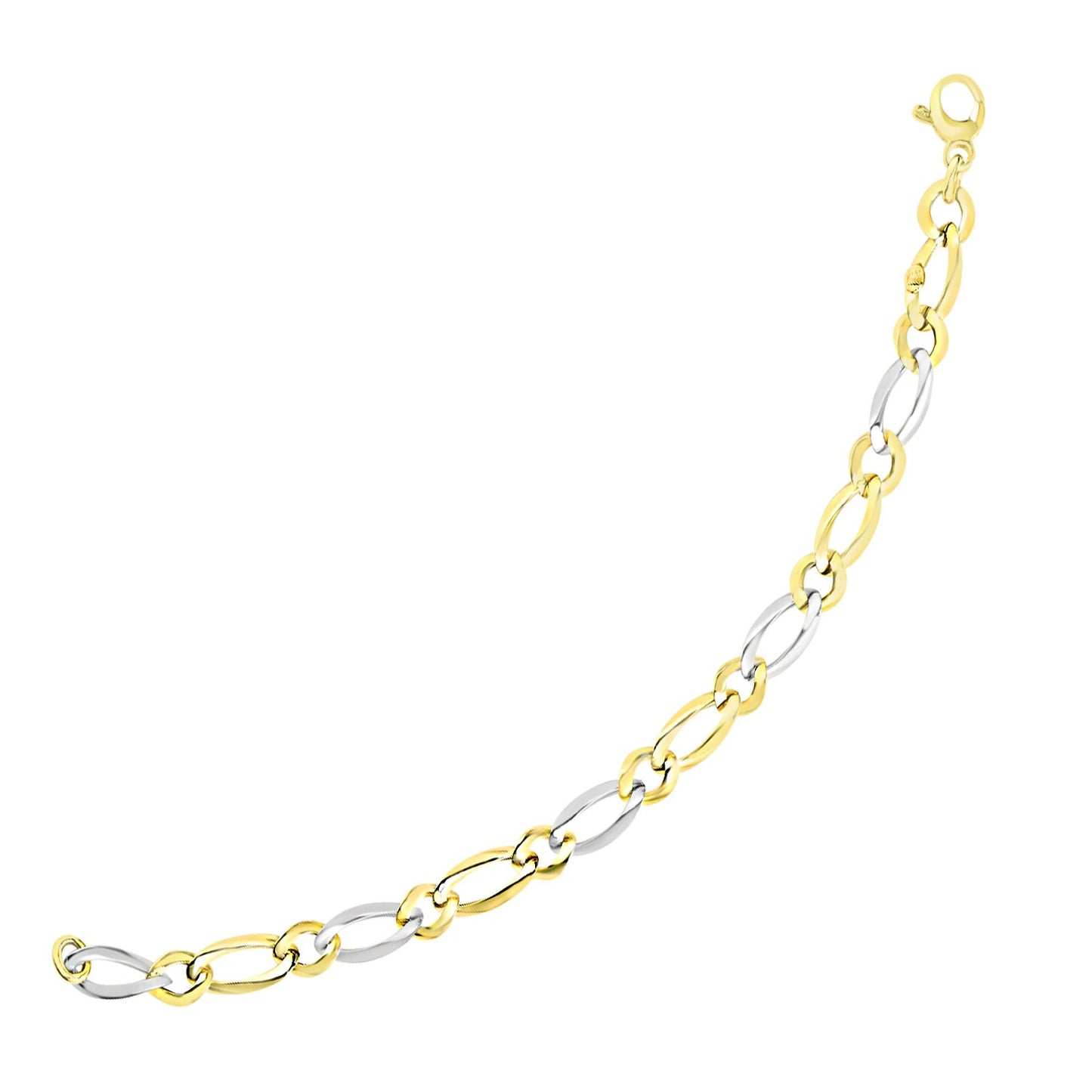 14k Two-Tone Gold Figaro Chain Bracelet with Long and Short Links