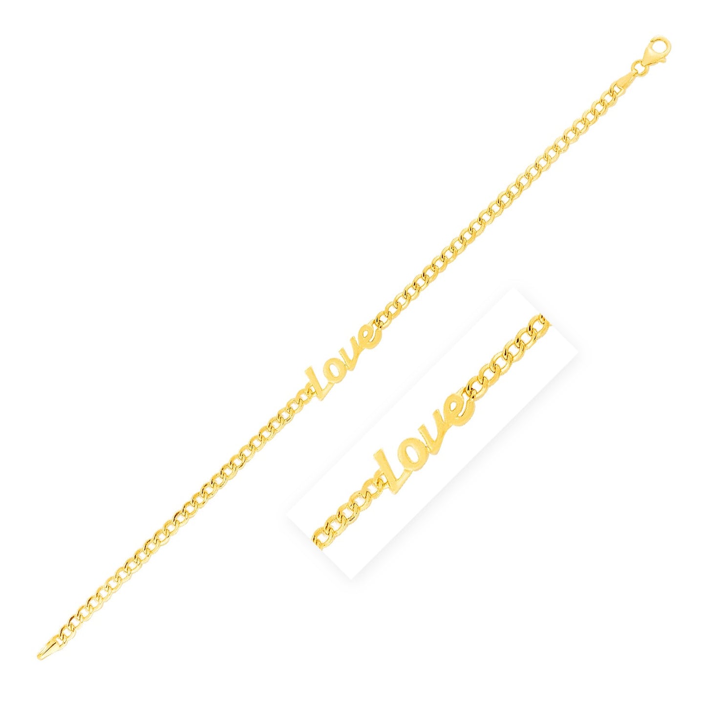 14k Yellow Gold 7 inch Curb Chain Love Bracelet
