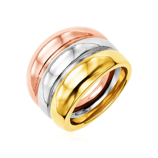 14k Tri Color Gold Polished Ring