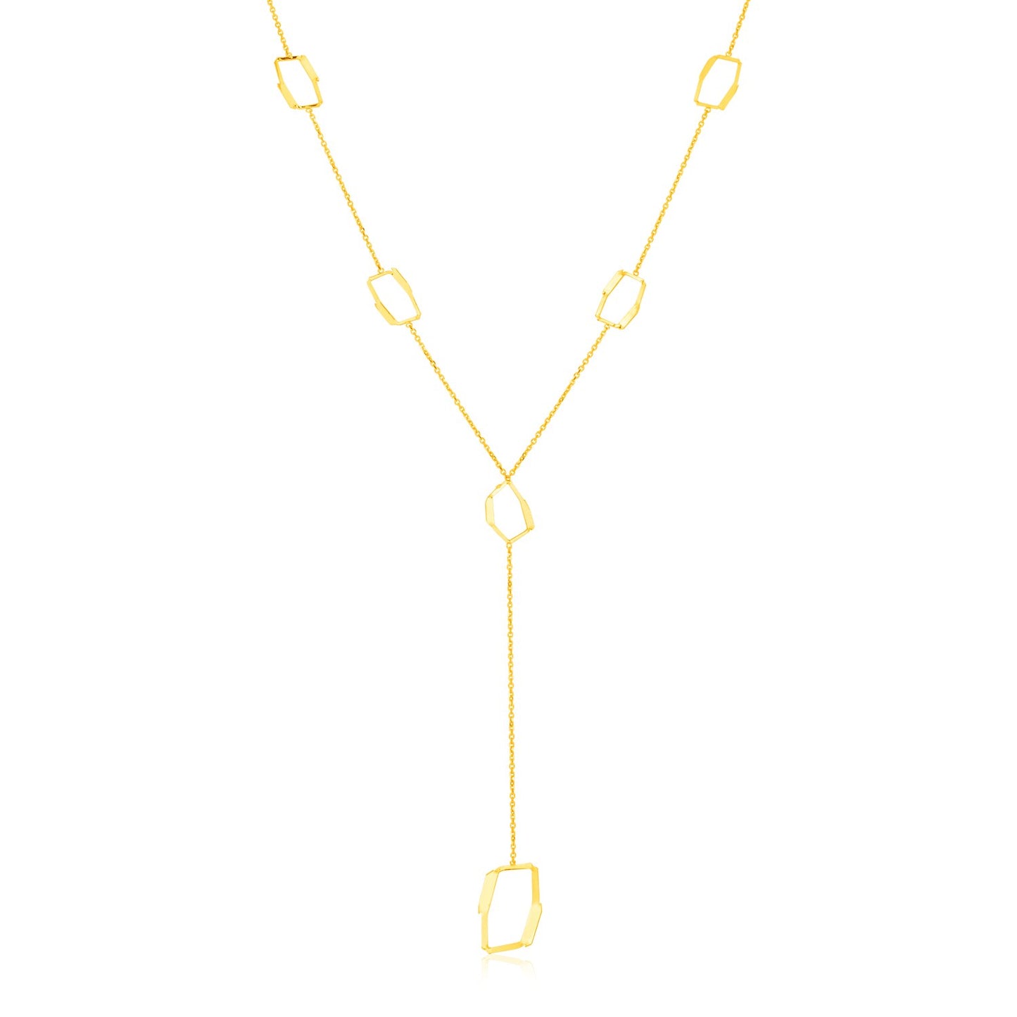 14K Yellow Gold Necklace with Abstract Honeycomb Stations