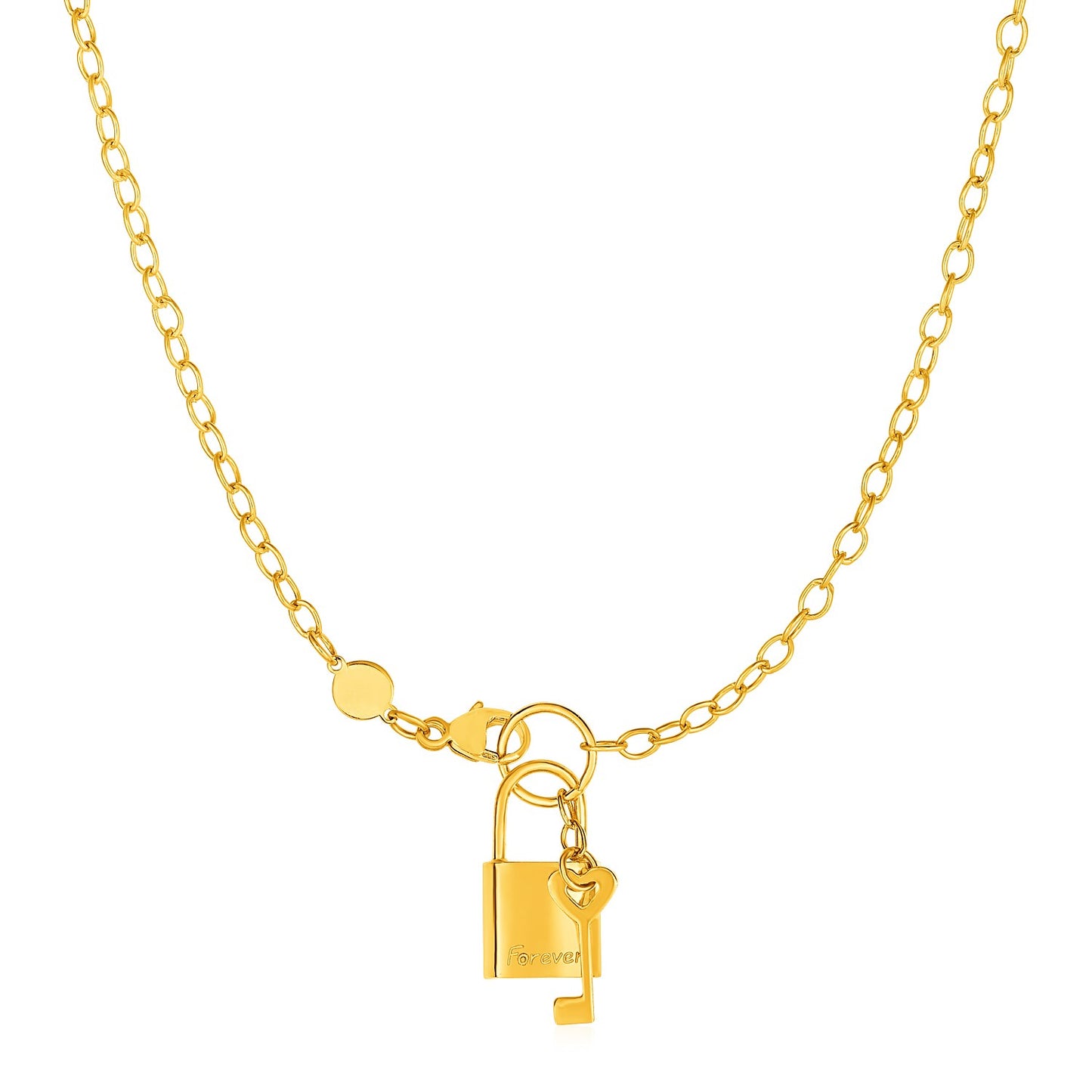 Necklace with Lock and Key in 14k Yellow Gold