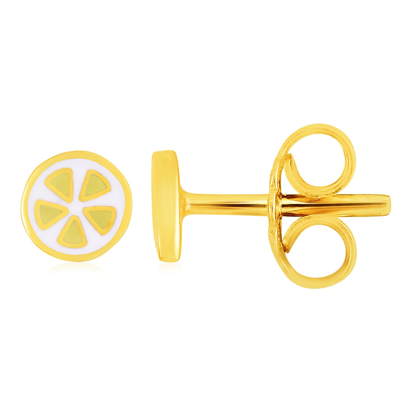 14k Yellow Gold and Enamel Lemon Slice Stud Earrings