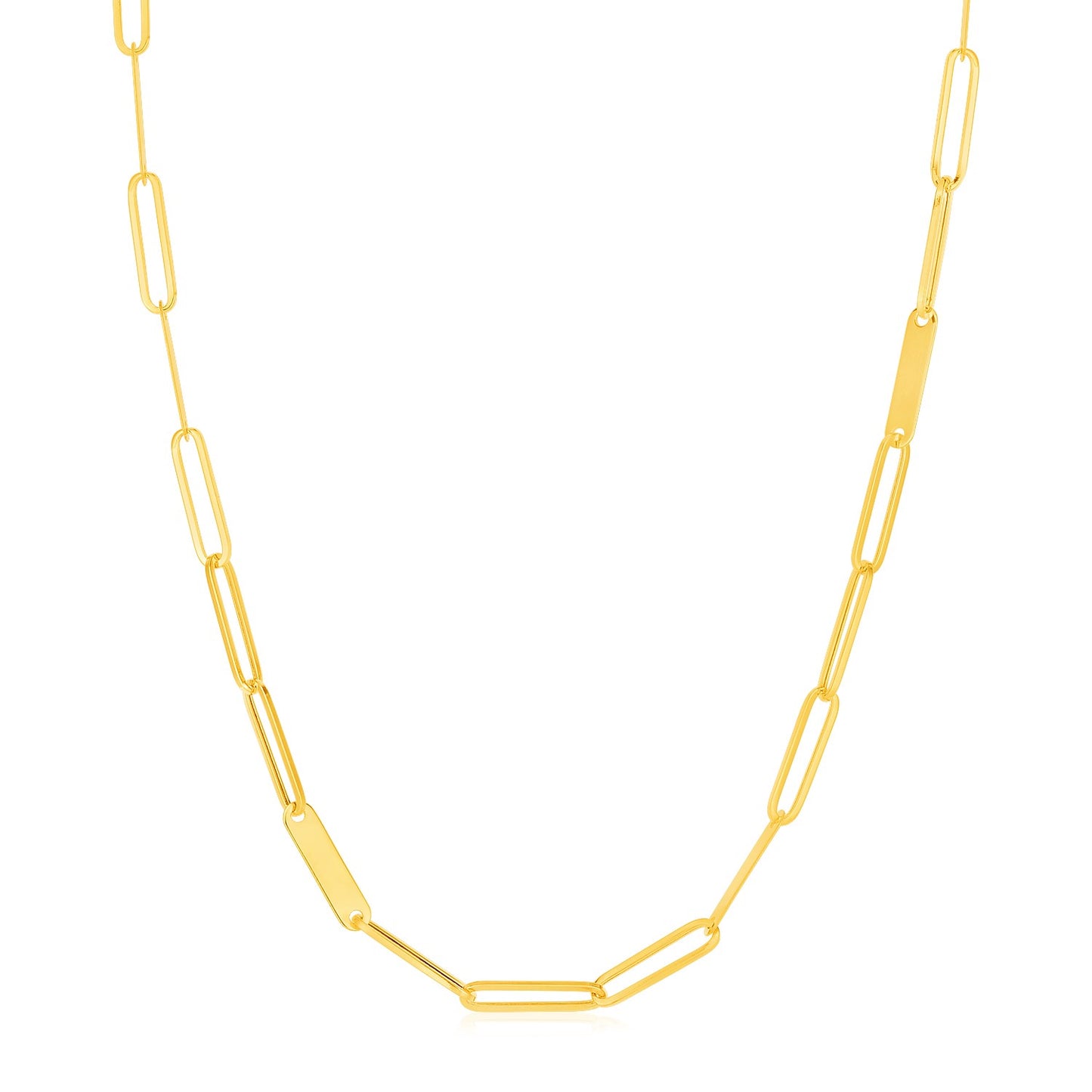 14k Yellow Gold Alternating Paperclip Chain Link and Gold Bar Necklace