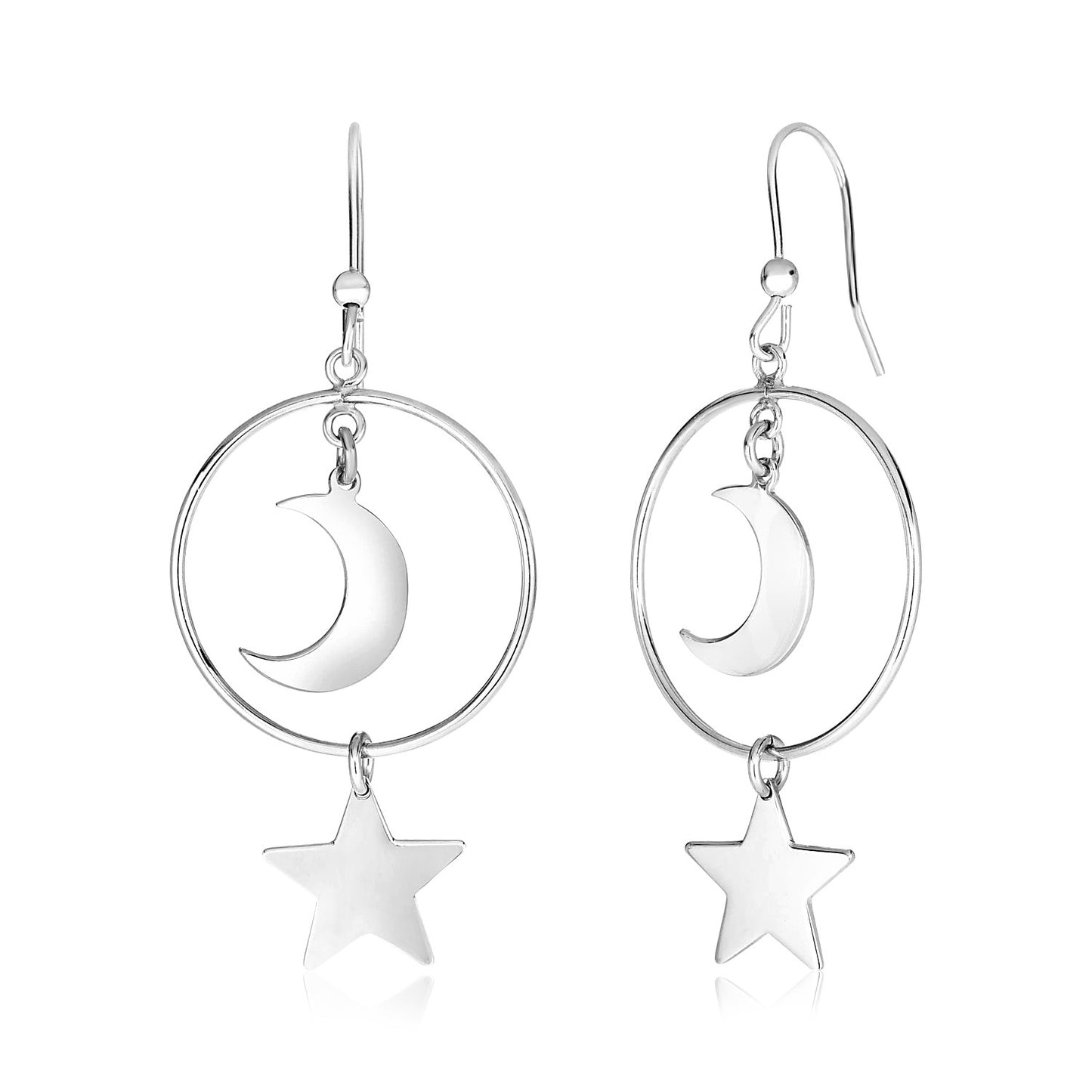 Sterling Silver Earrings with Polished Sun and Moon
