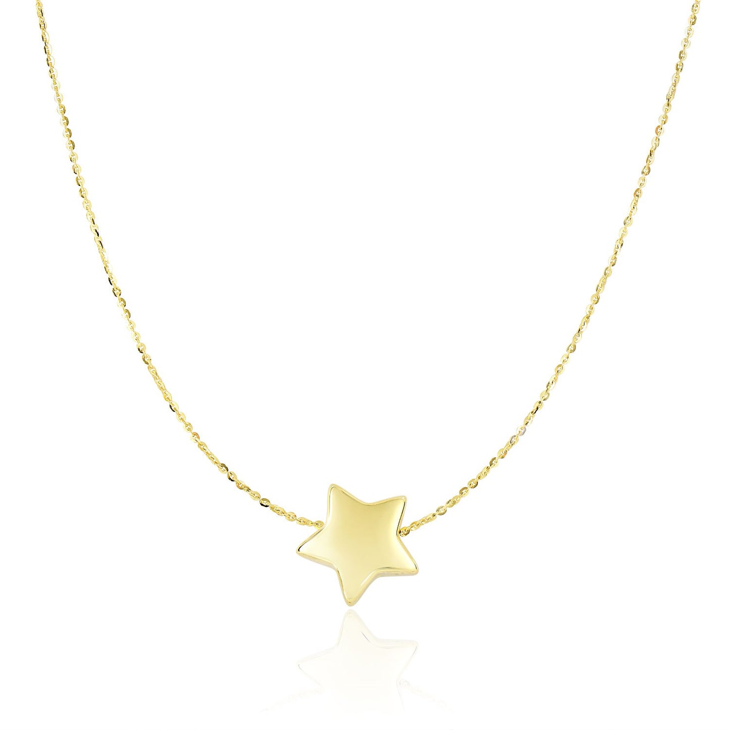 14k Yellow Gold Necklace with Shiny Puffed Sliding Star Charm