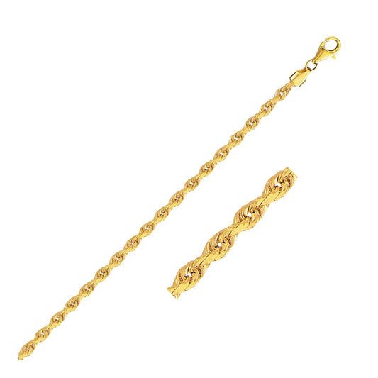 2.75mm 10k Yellow Gold Solid Diamond Cut Rope Bracelet