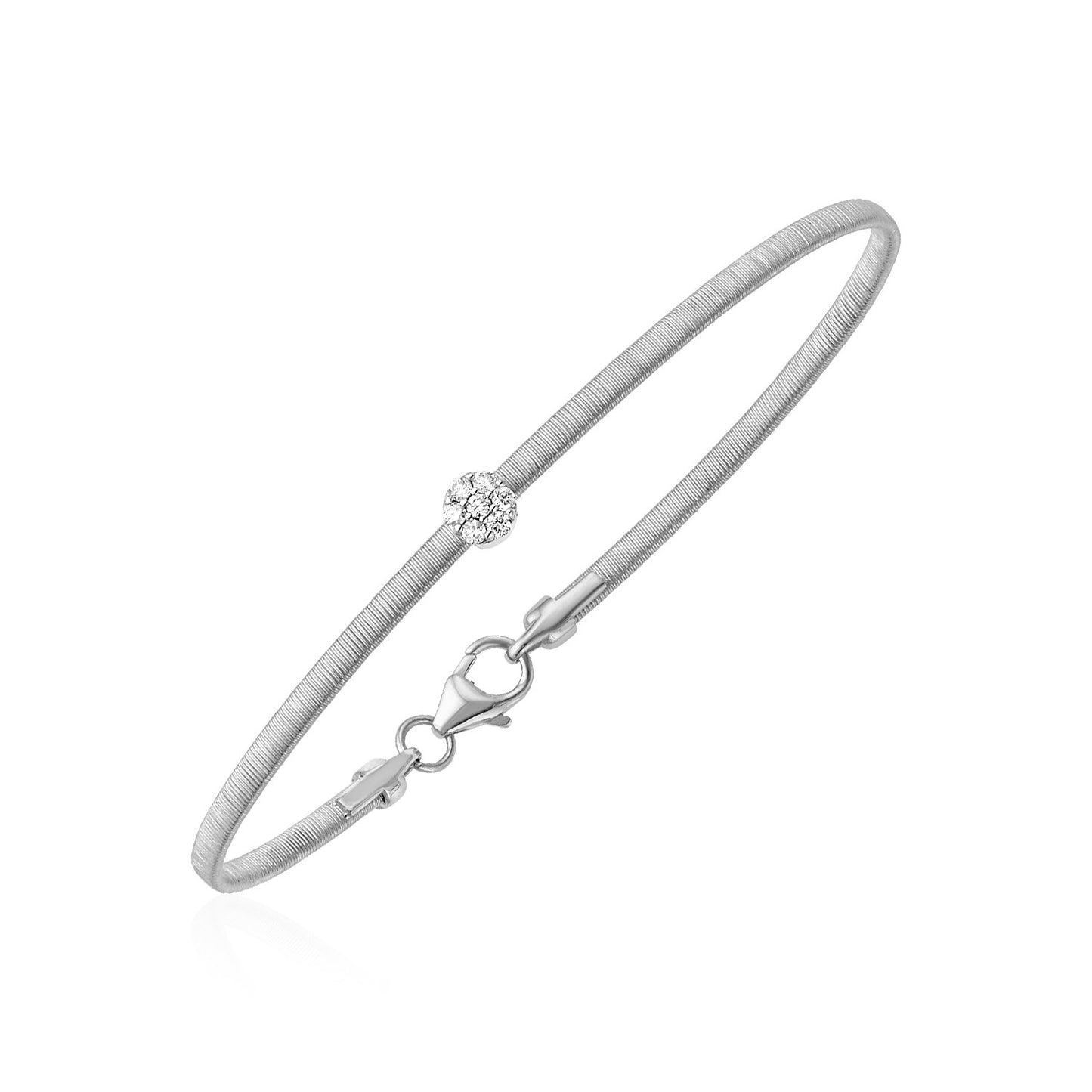 14k White Gold Bangle with Brushed Texture and Diamonds