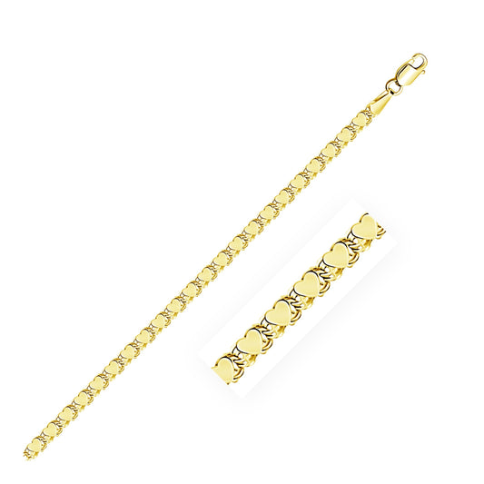 3.0mm 10k Yellow Gold Heart Anklet