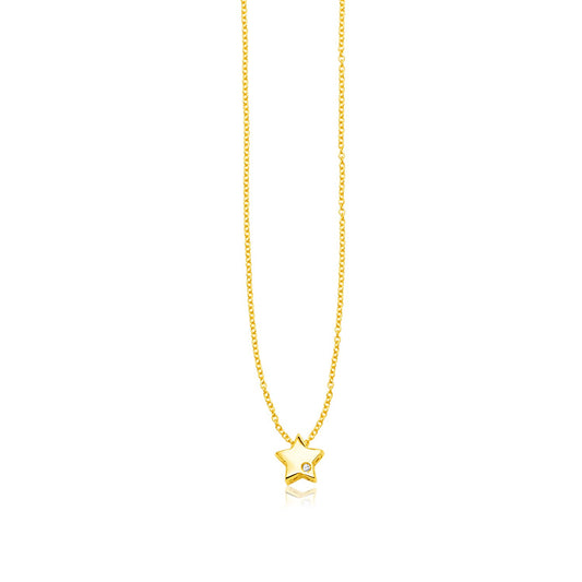14k Yellow Gold Polished Star Necklace with Diamond
