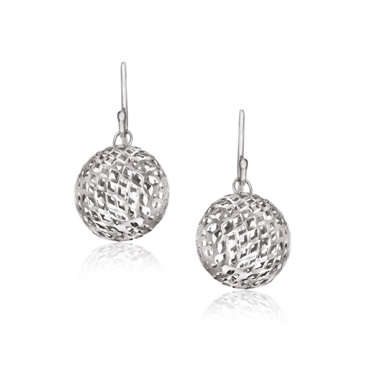 Sterling Silver Round Drop Earrings with Mesh Design