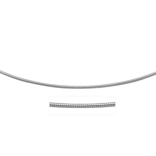 Sterling Silver Round Omega Style Chain Necklace with Rhodium Plating (1.55mm)