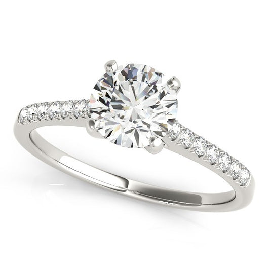 14k White Gold Single Row Scalloped Set Diamond Engagement Ring (1 1/8 cttw)