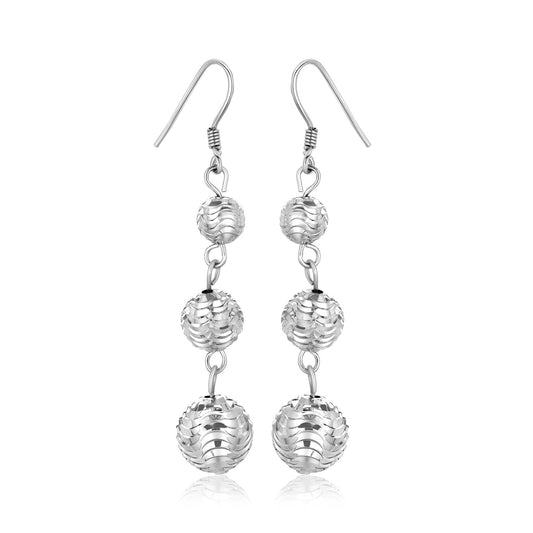 Sterling Silver Layered Textured Ball Dangling Earrings